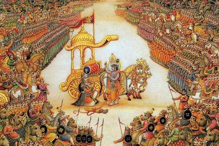 krishna takes arjuna chariot between both armies